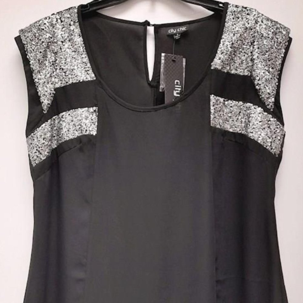 City Chic  Women's Sequin Splice Black Size Small Blouse